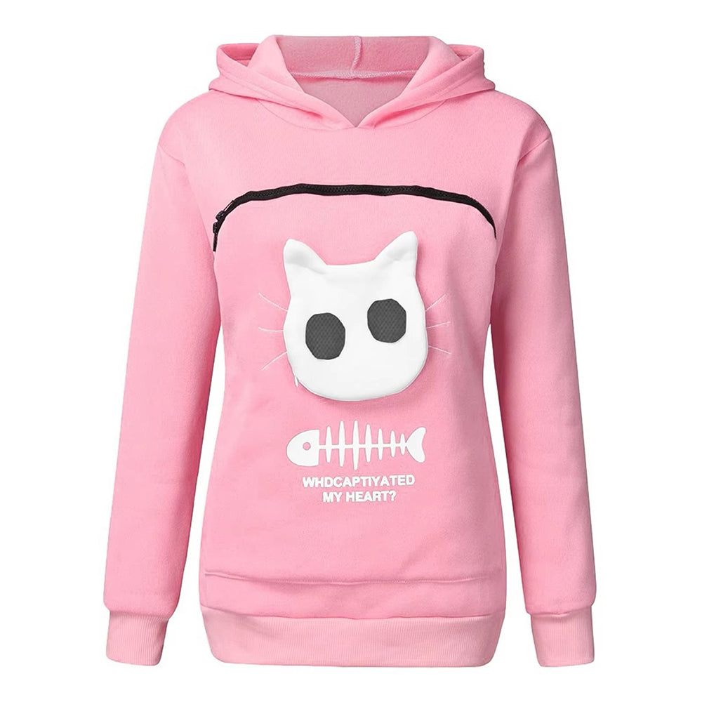 Pink Unisex Hoodie with Large Kangaroo Pouch Pet Carrier for Cats and Beelaunch.us