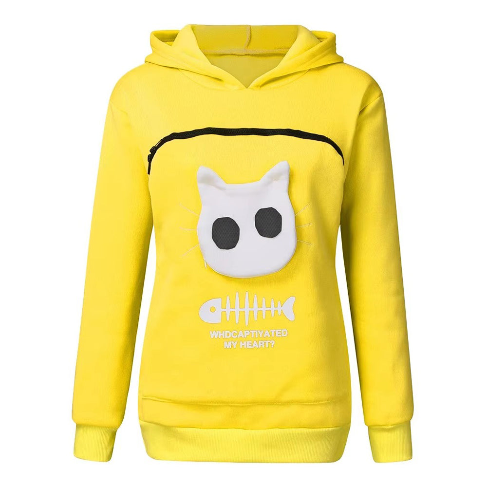 Yellow Unisex Hoodie with Large Kangaroo Pouch Pet Carrier for Cats an Beelaunch.us