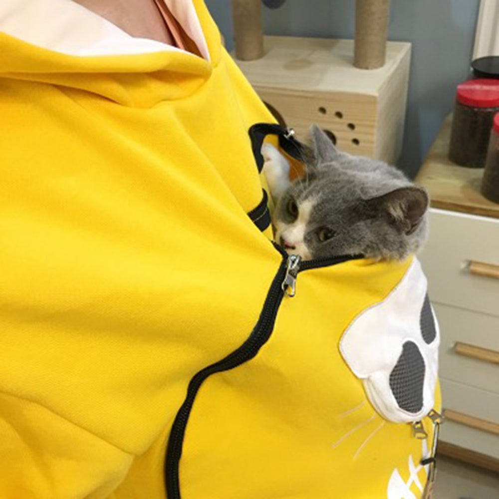 Yellow Unisex Hoodie with Large Kangaroo Pouch Pet Carrier for Cats an Beelaunch.us