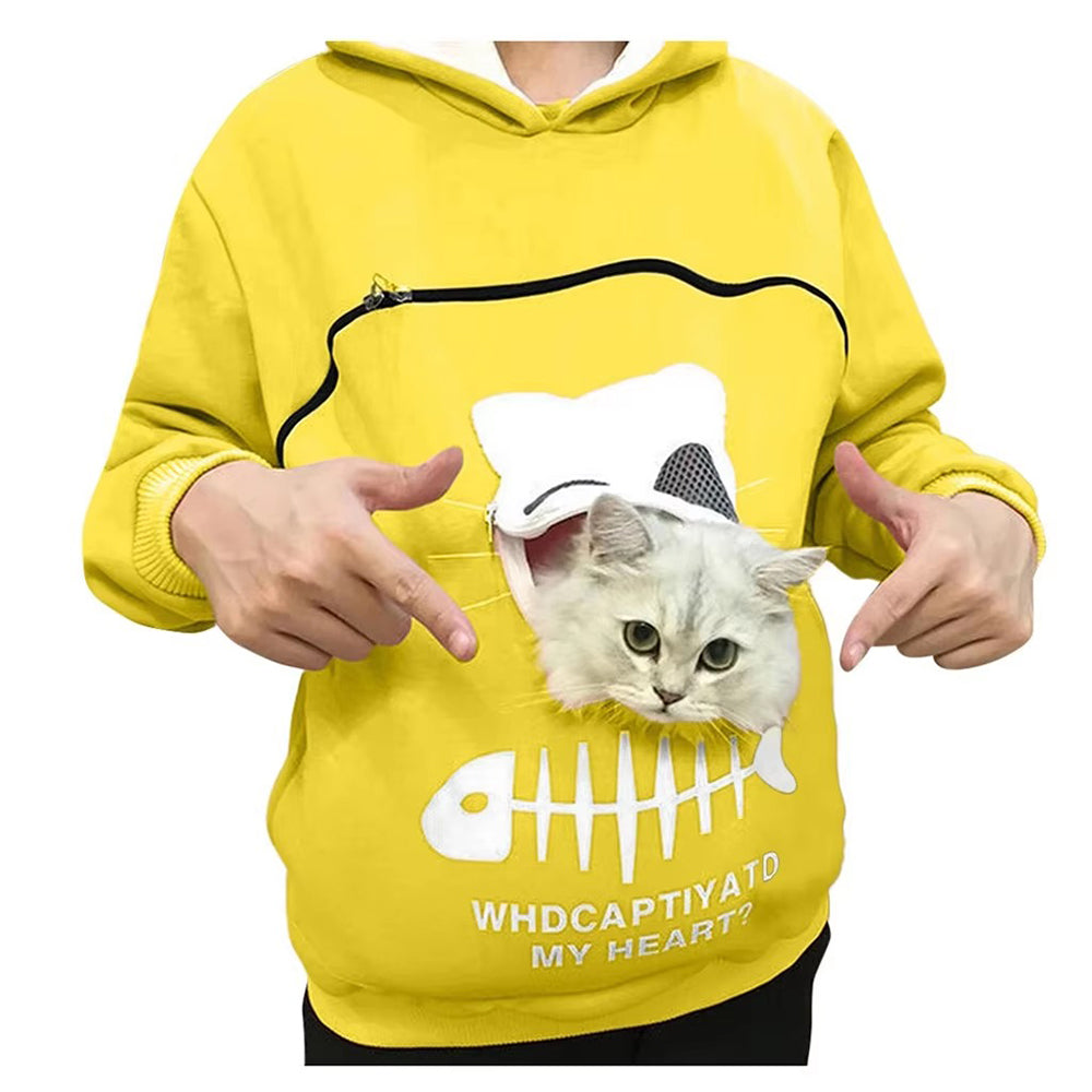 Yellow Unisex Hoodie with Large Kangaroo Pouch Pet Carrier for Cats an Beelaunch.us