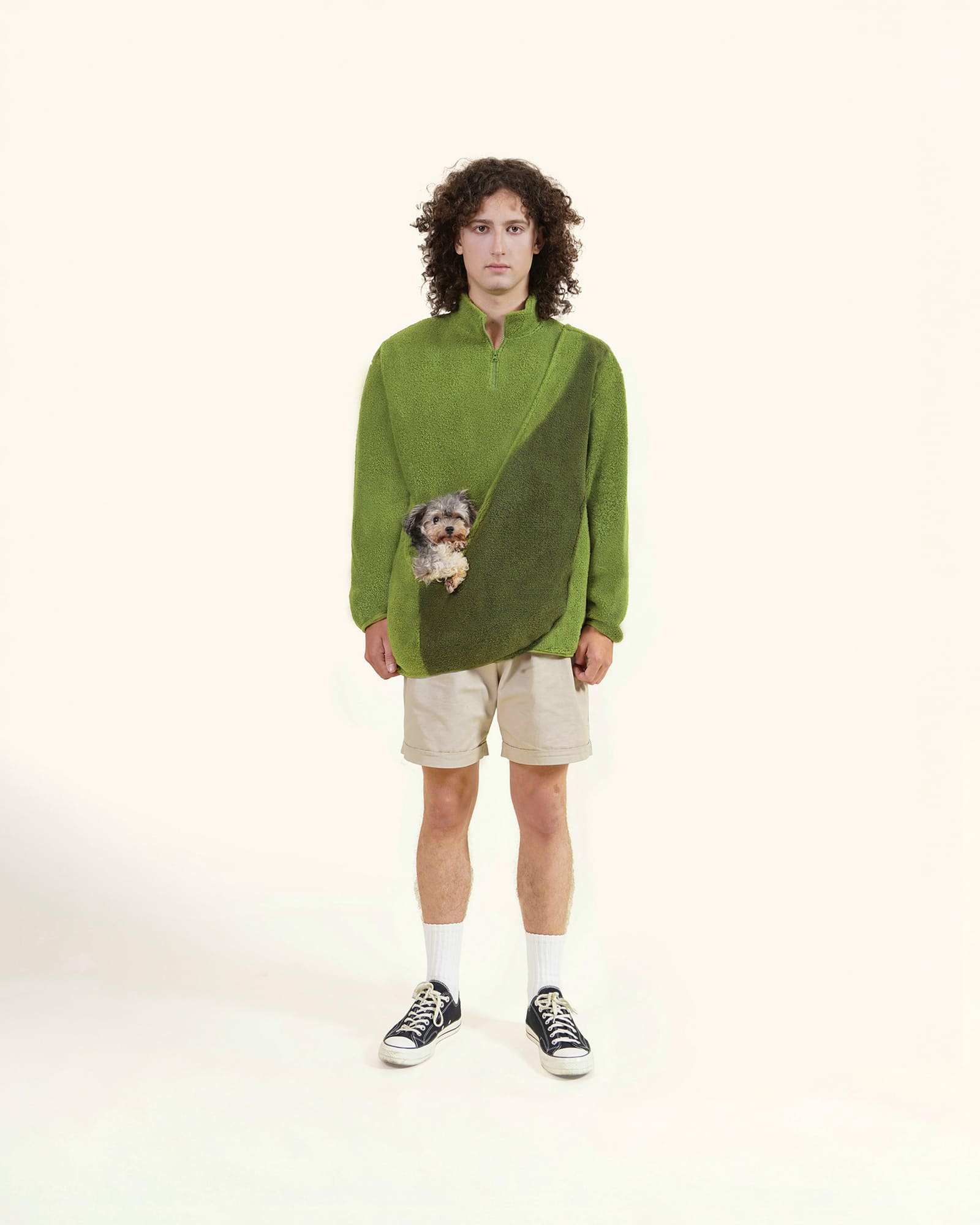 Olive Green, Unisex - Fleece Sweater with Kangaroo pouch pet