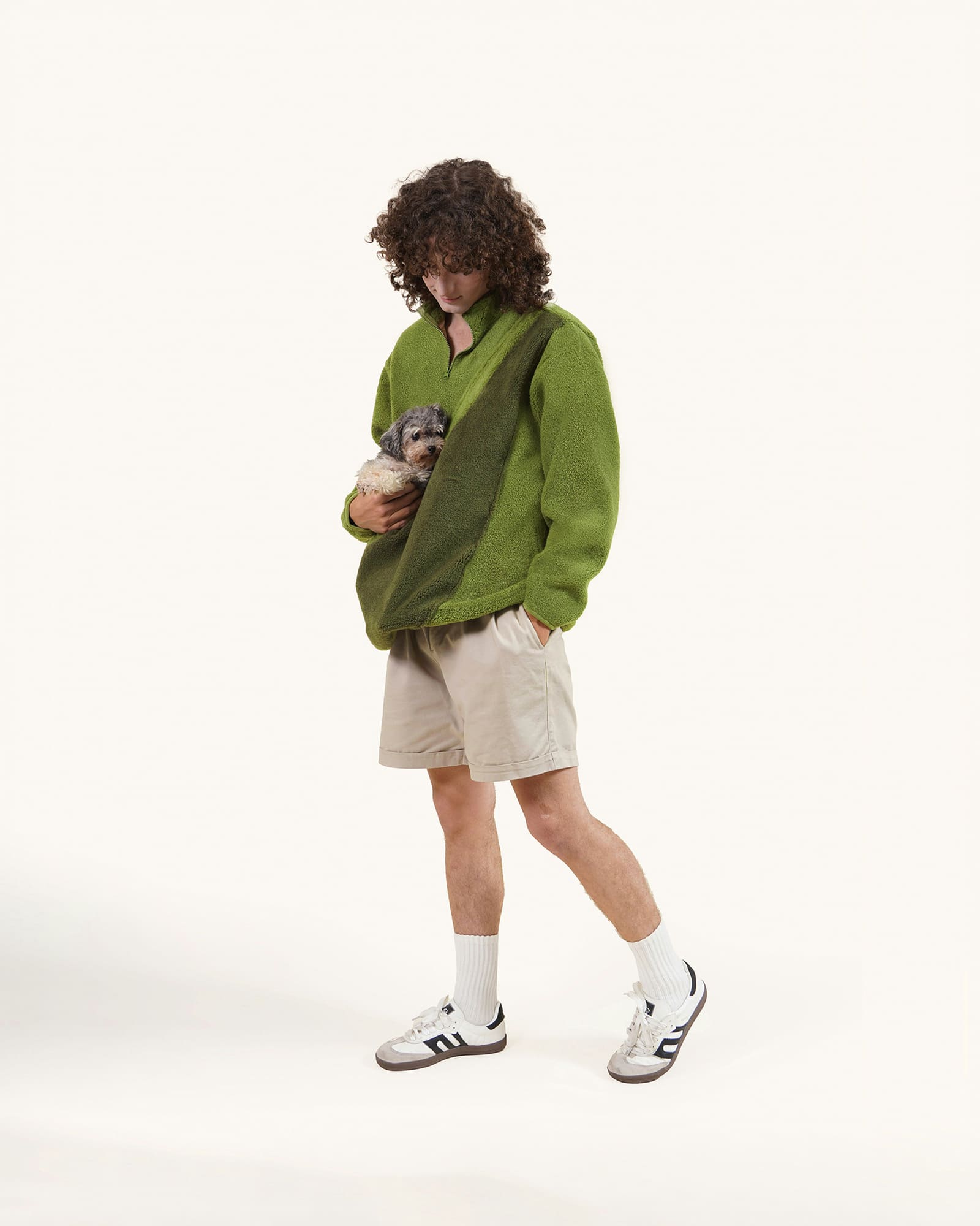 Olive Green, Unisex - Fleece Sweater with Kangaroo pouch pet
