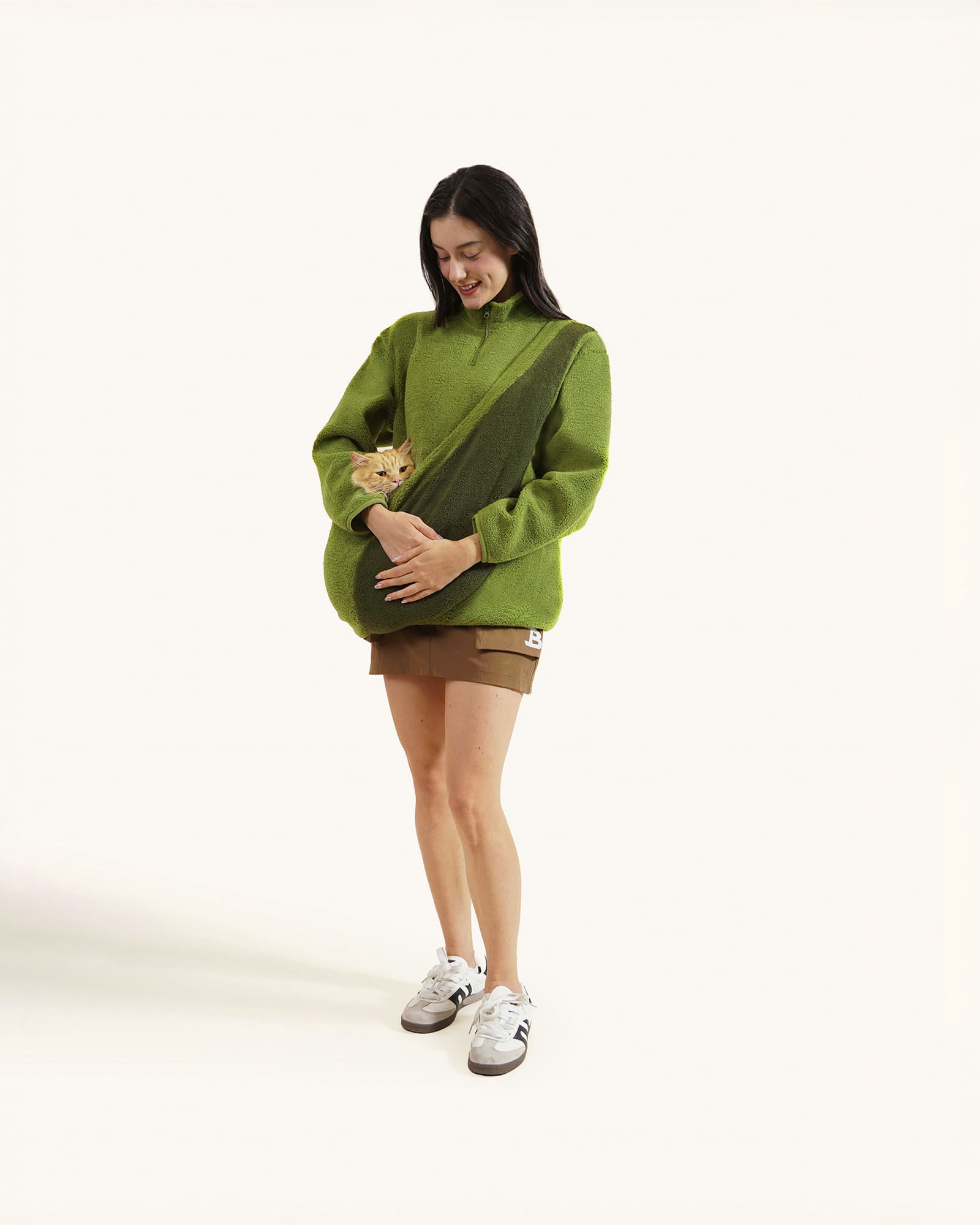 Olive Green, Unisex - Fleece Sweater with Kangaroo pouch pet